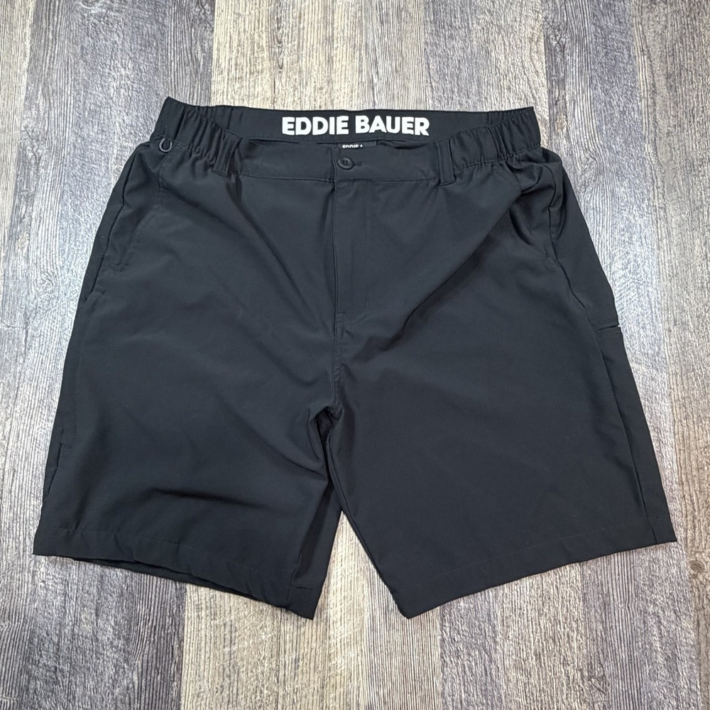 Eddie Bauer Flex Waist Tech Shorts Mens Large Black Stretch Outdoor Hiking Cargo